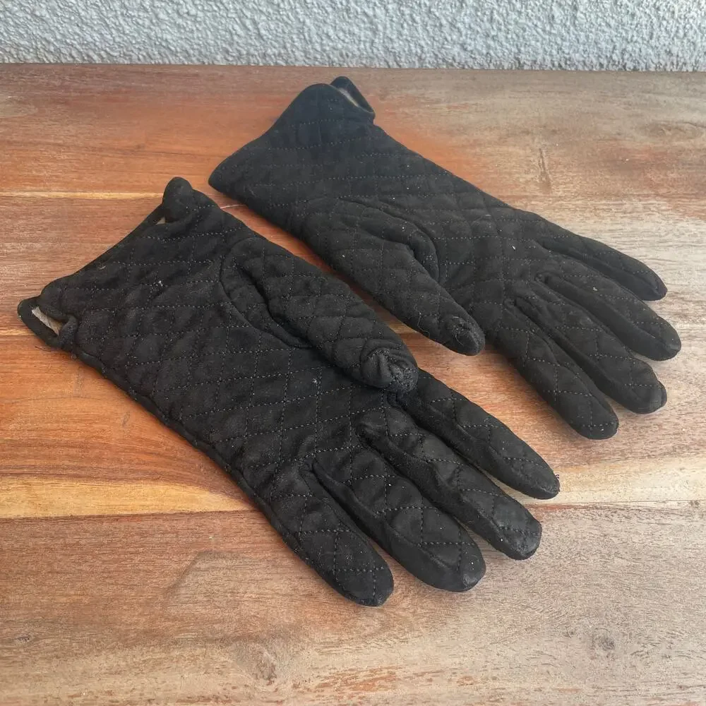 COACH Black Suede Quilted Women’s Gloves w Cashmere Lining